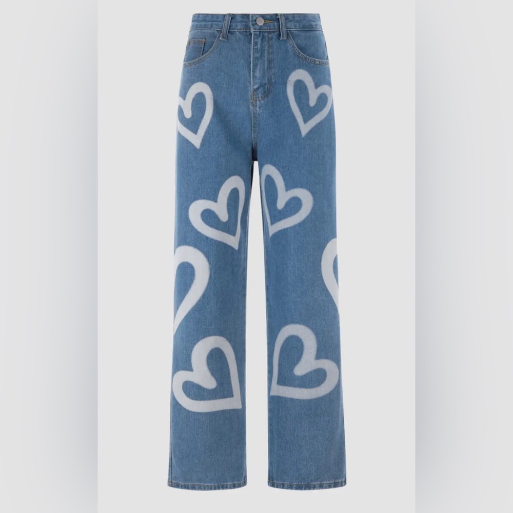 Cider Heartthrob Straight Leg Light Wash Heart Jeans Size X-Small